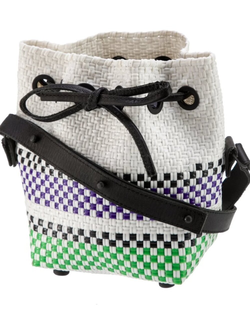 Truss Stripe Mini Woven Bucket Bag – Raffia Effect Multicolor Artisan Made - Picture 2 of 5